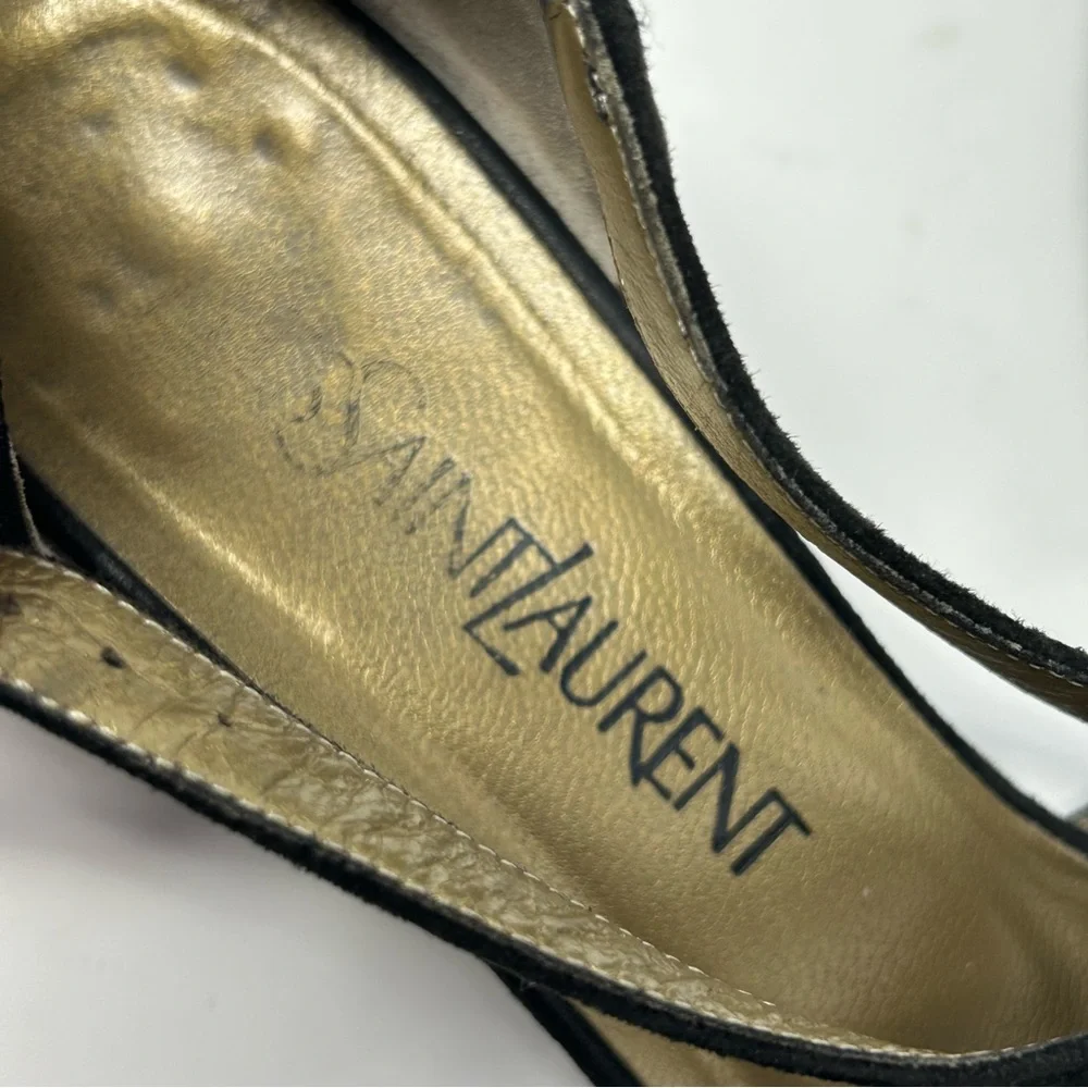 Yves Saint Laurent Suede Brown Strap‎ Pumps Size 7.5N Vintage Designer Shoes